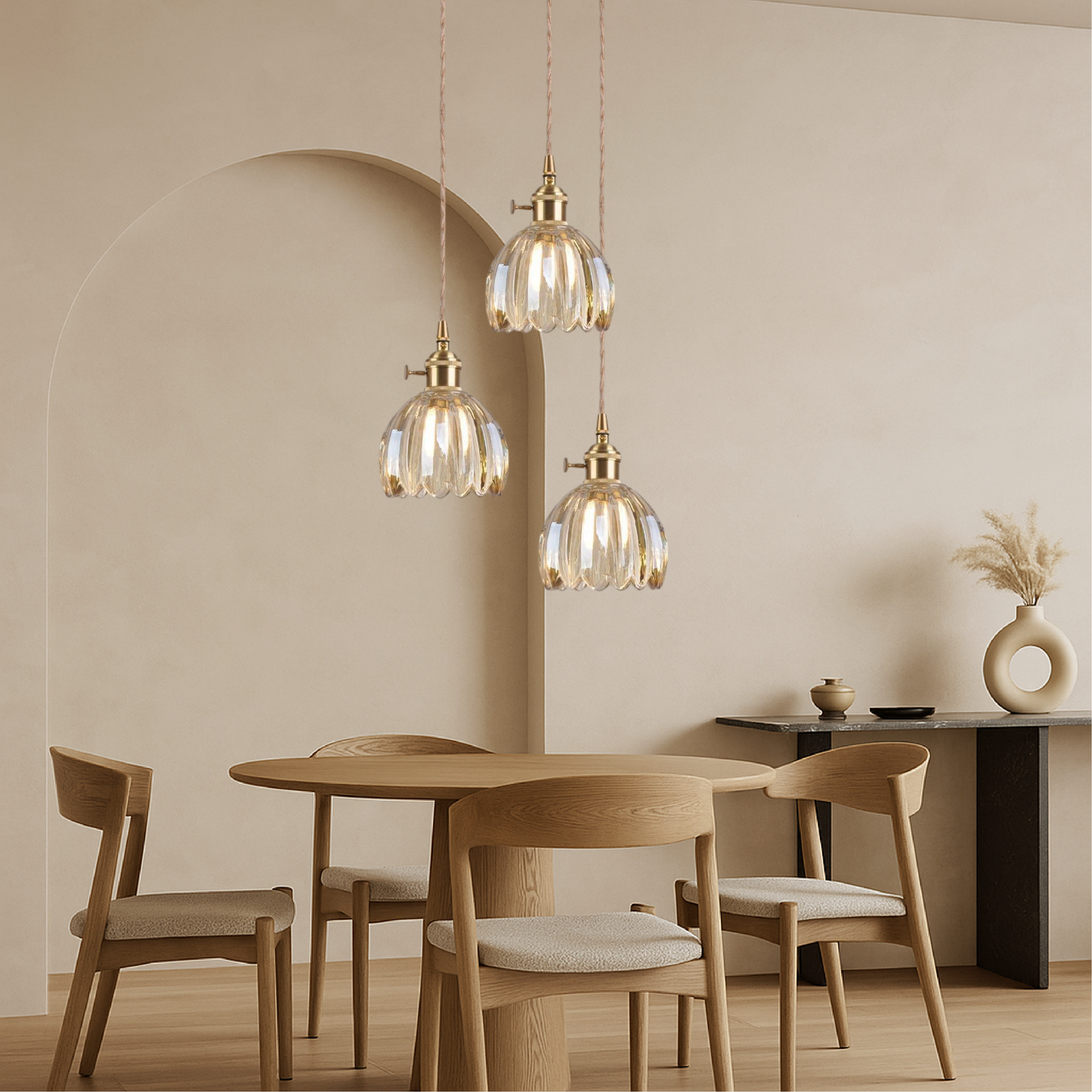 Japanse glazen hanglamp E27 glas transparant eetkamer bar verlichting minimalistisch design ribbelglas keuken hanglamp