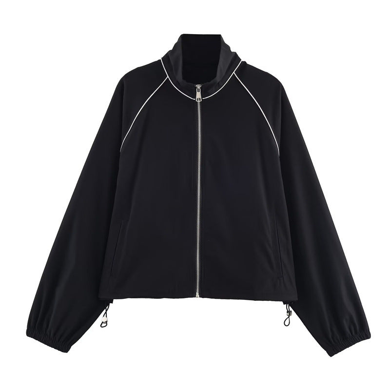 Dames Sportjas Zwart Nylon Met Rits
