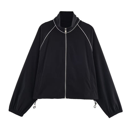 Dames Sportjas Zwart Nylon Met Rits