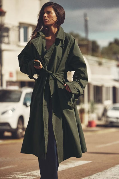 Dames Trenchcoat Lange Voorjaarsjas met Ceintuur Trendy Look - StudioMarella