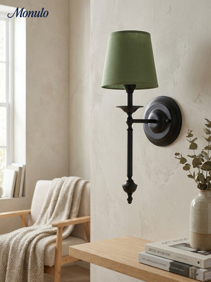 Stoffen Wandlamp met Vintage Koperen Afwerking – Sfeervolle Verlichting voor Hal, Slaapkamer en Woonkamer