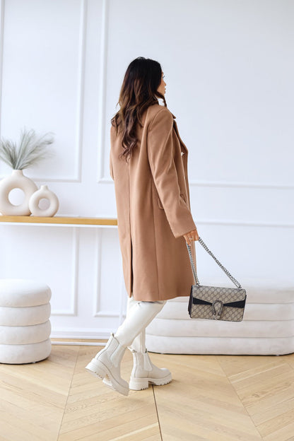 Damesmantel Met Dubbele Knopen Zachte Stof Elegante Look
