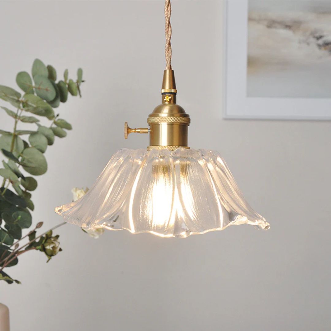 Sansoti | Cullivan Bloemvormige Hanglamp – Glazen Hanglamp met Gouden Fitting voor Woonkamer & Eetkamer