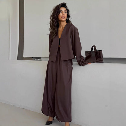 Dames Blazer Set Wijde Broek Modern Tweedelig