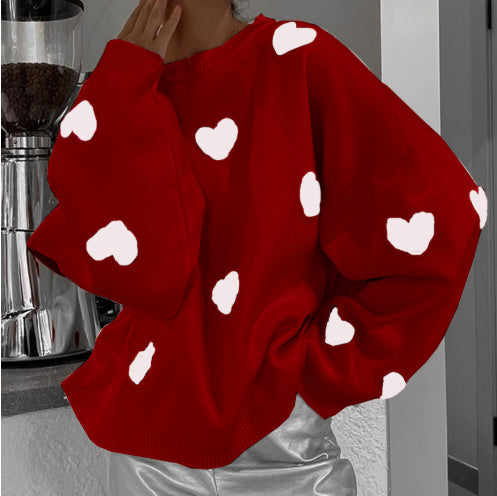 Dames Trui Gebreid met Harten Stijlvol Rood