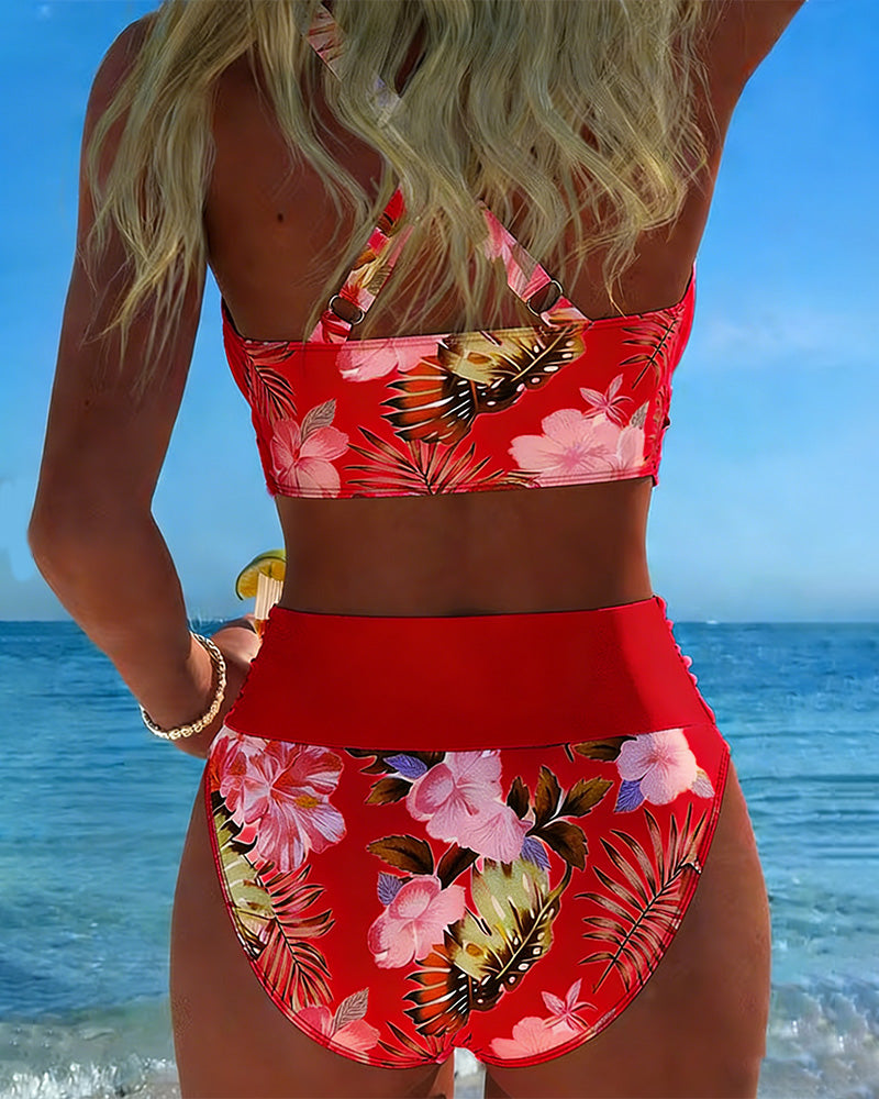 Dames Bikini Set Met Split En Bloemenpatroon