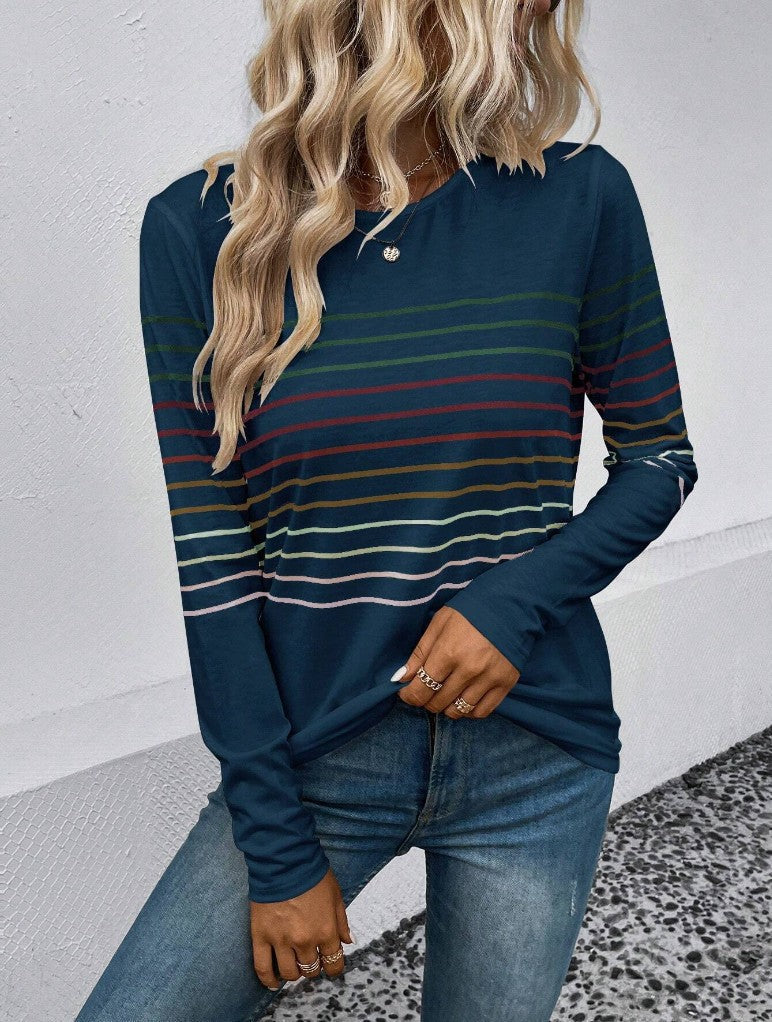 Dames T-shirt Lange Mouwen Streepjes Stijlvol Basic