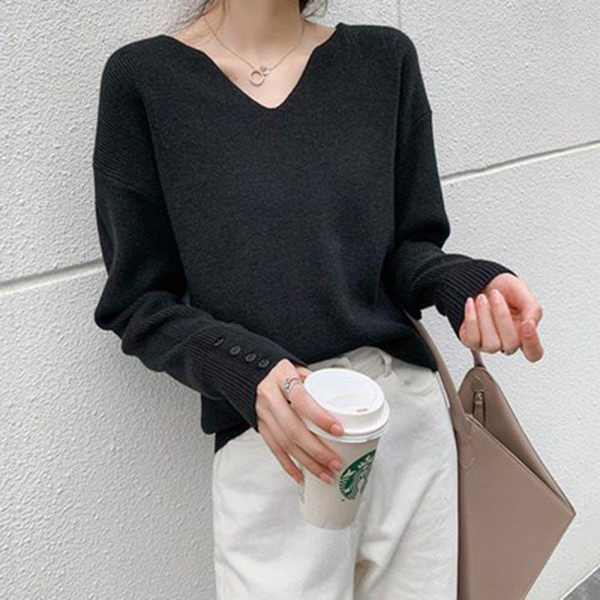 Dames Trui Oversized met V-Hals en Knoopjes Comfortabel