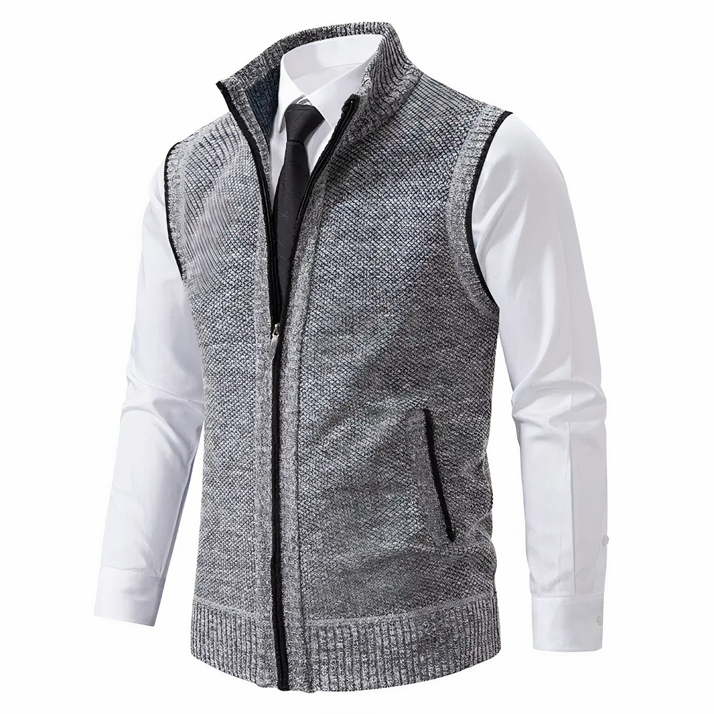 Heren Gilet Gebreid met Zakken en Rits