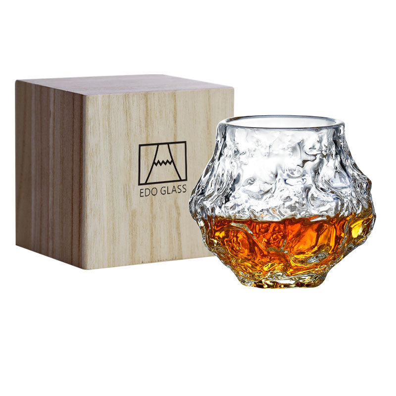 Japans Whiskyglas Handgemaakt Hittebestendig Glas 380ml Meteoor Design voor Premium Whisky Sake Cocktails Spiritualiën Luxe Drinkglas met Houten Kist Geschenkverpakking