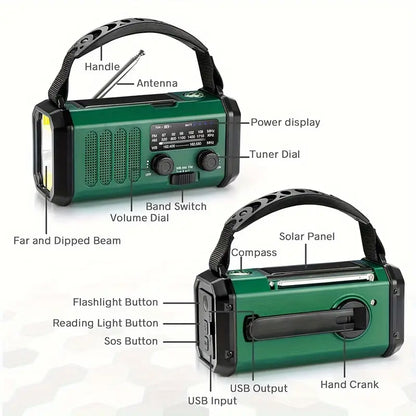 Multifunctionele Dynamo Noodradio 10000mAh Zonnepaneel Handslinger Weeralarm Zaklamp Powerbank Camping
