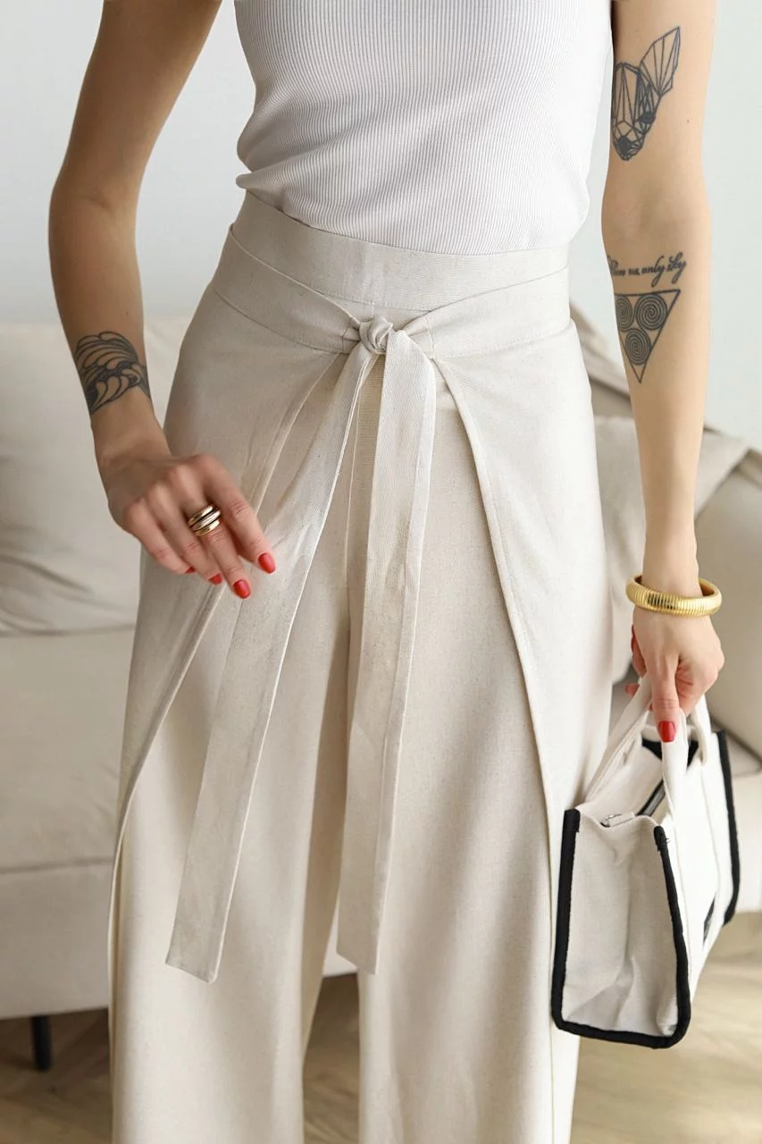 Linnen Pantalon Wijd Model voor Vrouw