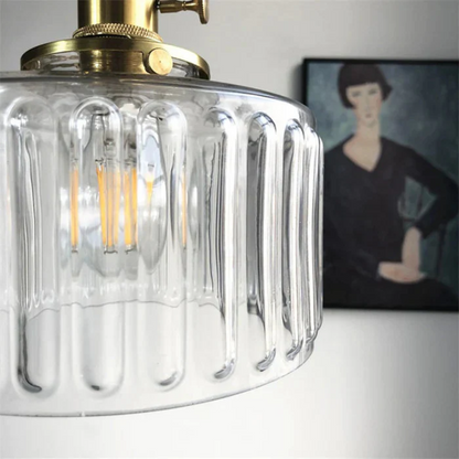 Quilivon Hanglamp Glas Messing Groen E27 Keuken Eettafel Retro Verlichting Geribbeld Glas Design