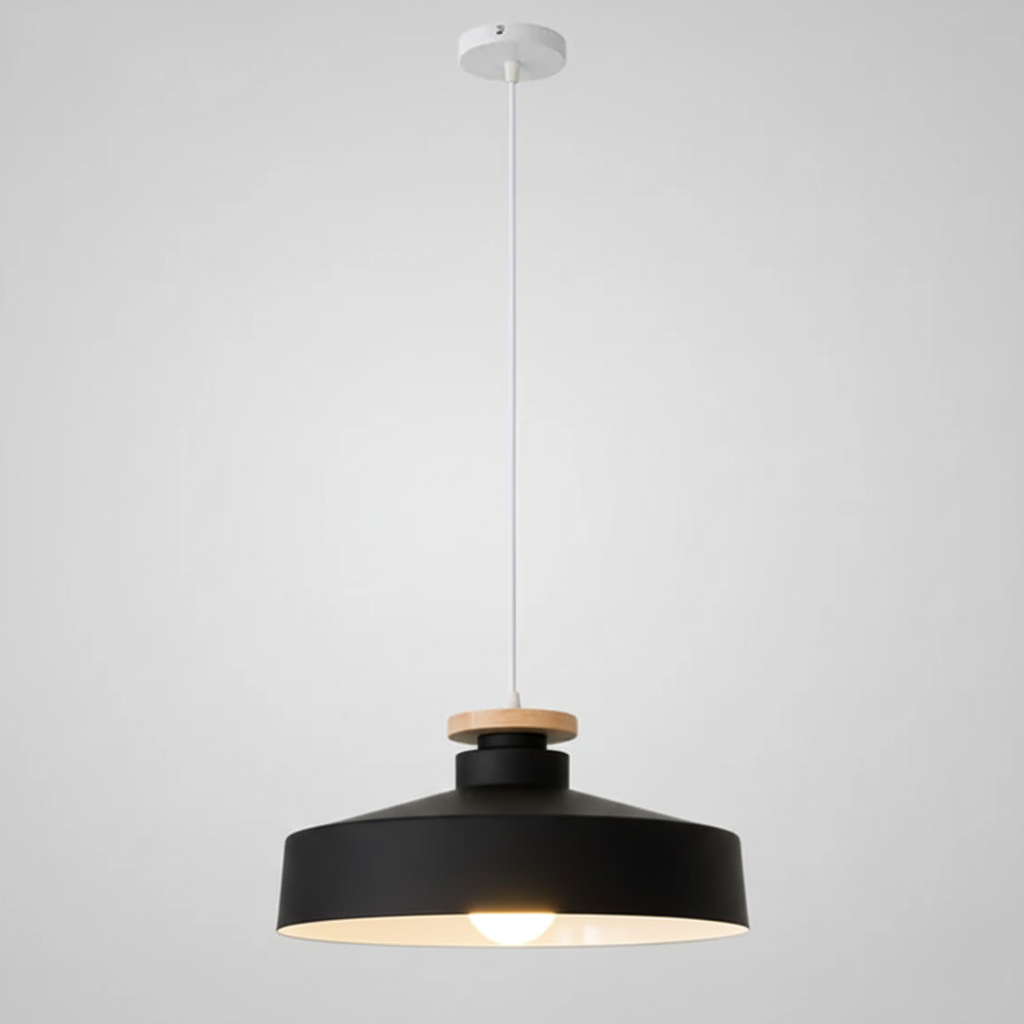 Hanglamp met Houten Kap en Aluminium Accent – Scandinavisch Design voor Eetkamer en Woonkamer