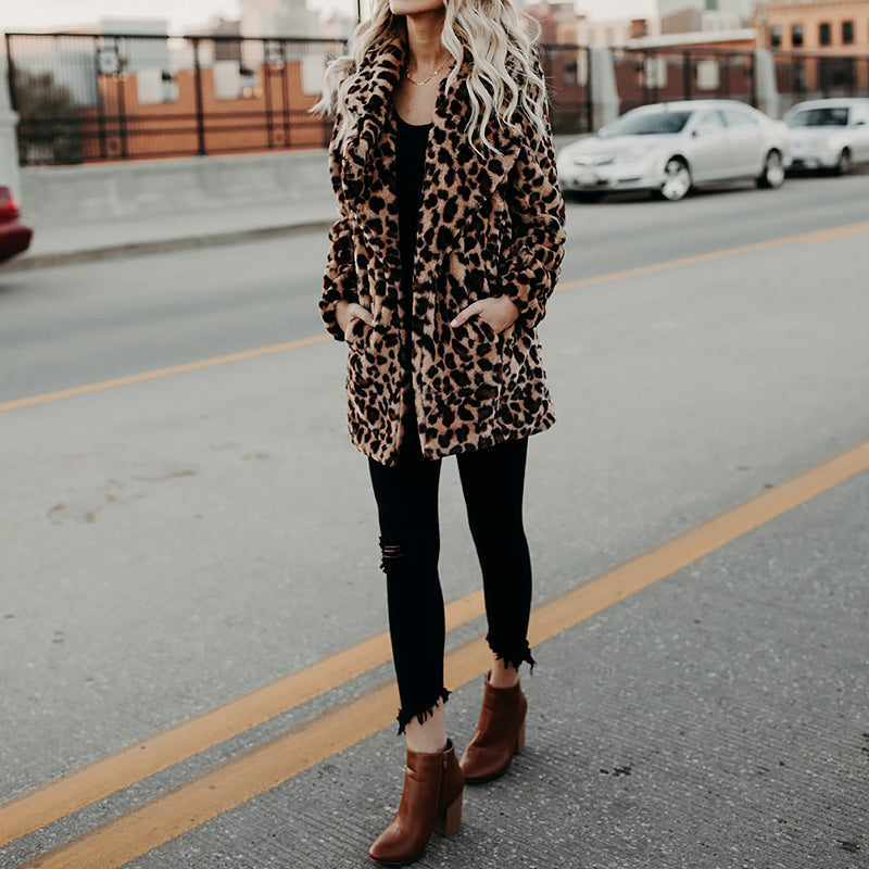 Dames Faux Fur Jas Leopard Print Luxe Blancha → Dames Faux Fur Jas Leopard Print Luxe Jas