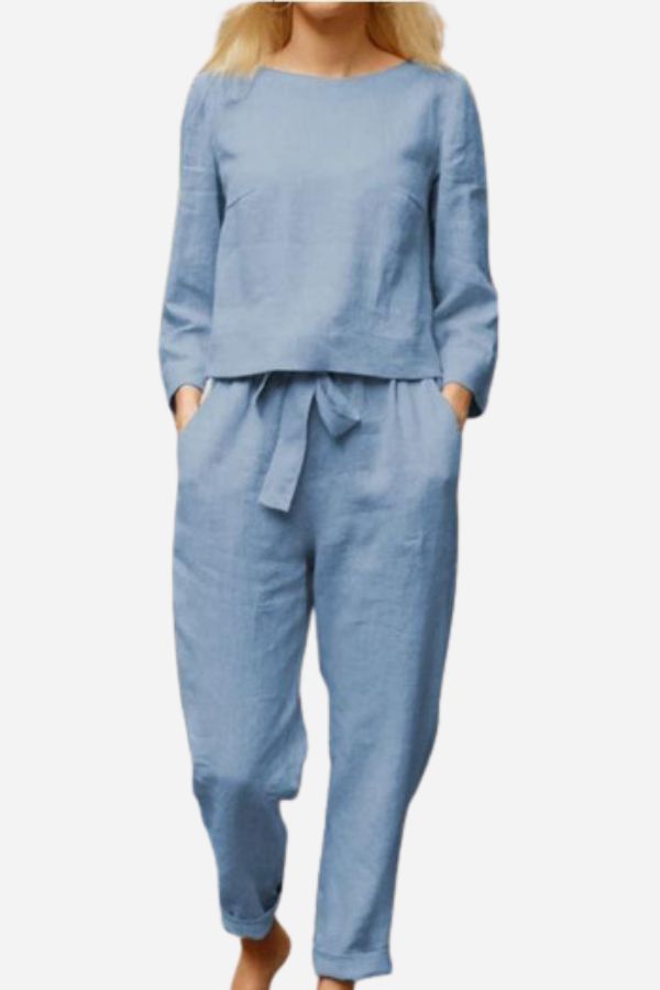Linnen Tweepieceset voor Vrouw Elegante en Ademend
