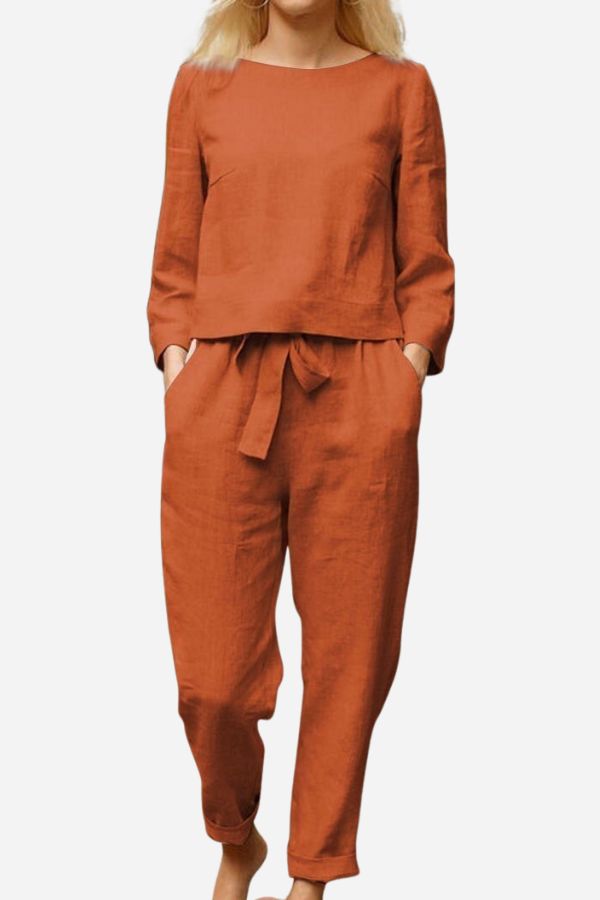 Linnen Tweepieceset voor Vrouw Elegante en Ademend