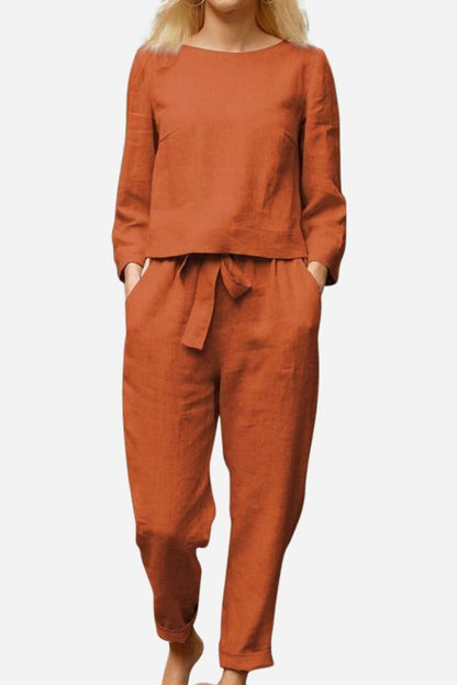 Linnen Tweepieceset voor Vrouw Elegante en Ademend