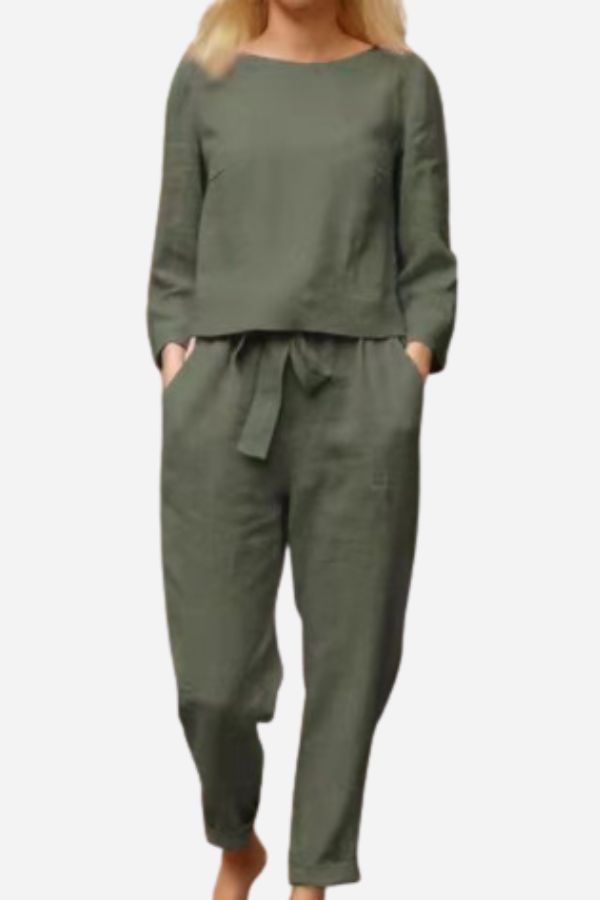 Linnen Tweepieceset voor Vrouw Elegante en Ademend