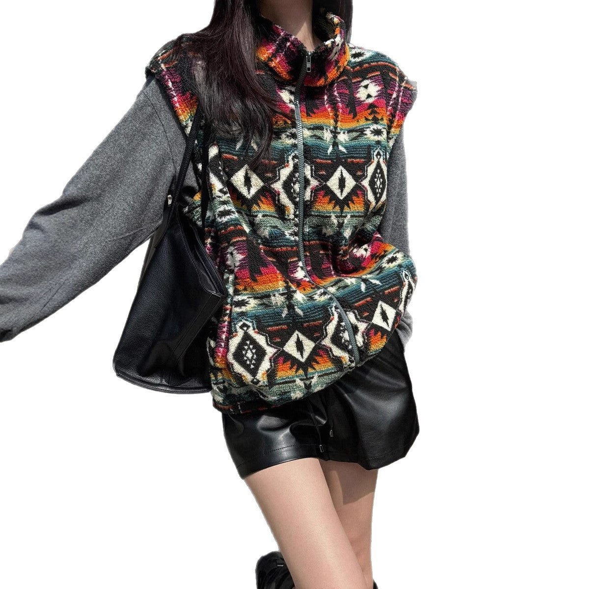 Dames Fleece Bodywarmer Warm Aztec Print Stijlvol
