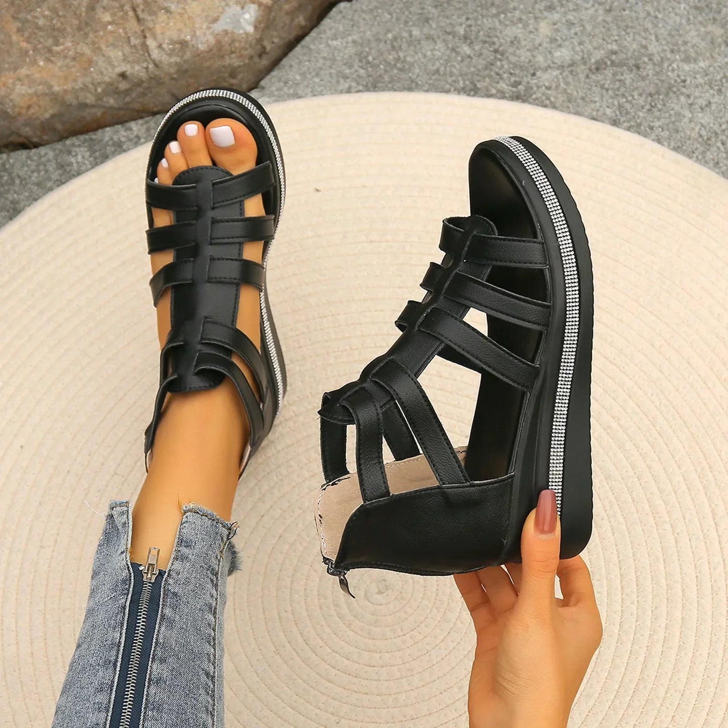Dames Sandalen Hoge Hak Met Strass Steentjes