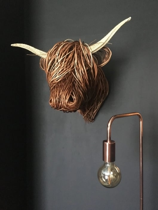 Wanddecoratie Stier Hoofd Handgemaakt Riet Naturel Woonkamer Landelijk Highland Cow Wandsculptuur Muurdecoratie Rustiek