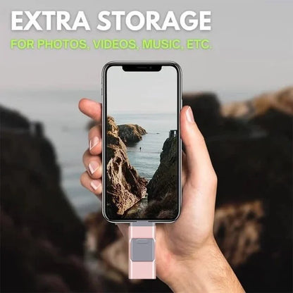 4-in-1 USB-Stick met Meervoudige Aansluitingen Zwart Zilver Goud Roze voor Smartphone Tablet Laptop iPhone Android | Snelle Datatransfer Opslagstick Universele Compatibiliteit iOS Windows Mac Backup