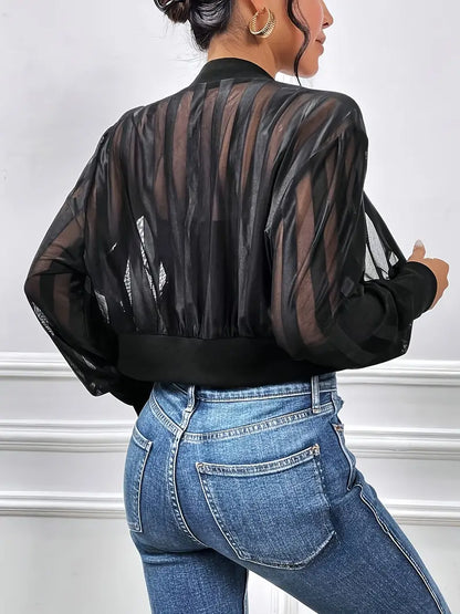 Damesjas Strepenpatroon Mesh Rits