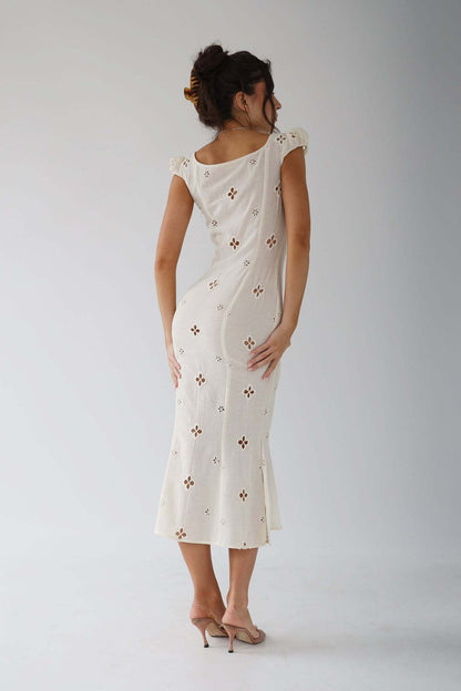 Vintage Fishtail Midi-jurk Geborduurd Romantisch Elegant
