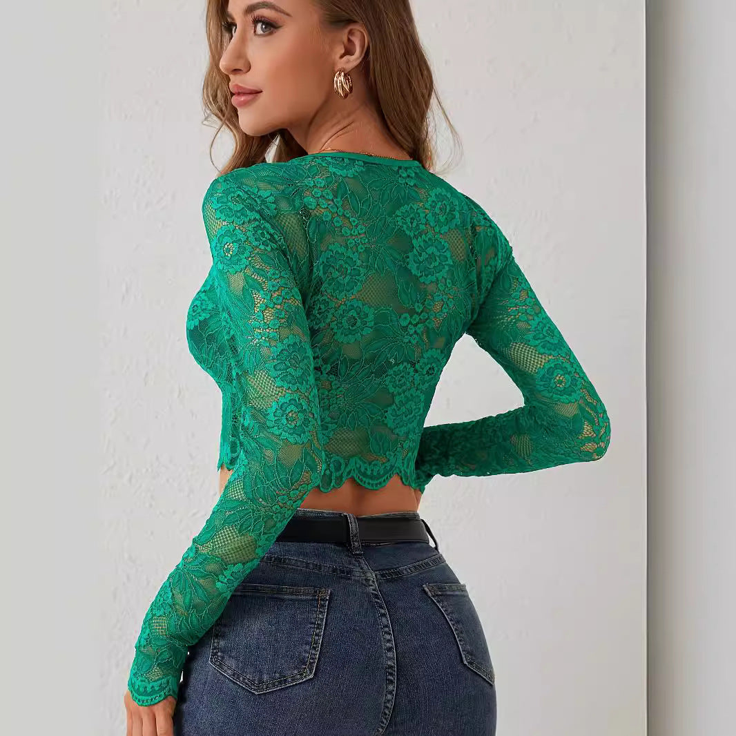 Dames Top Lange Mouwen Kort Kanten Model