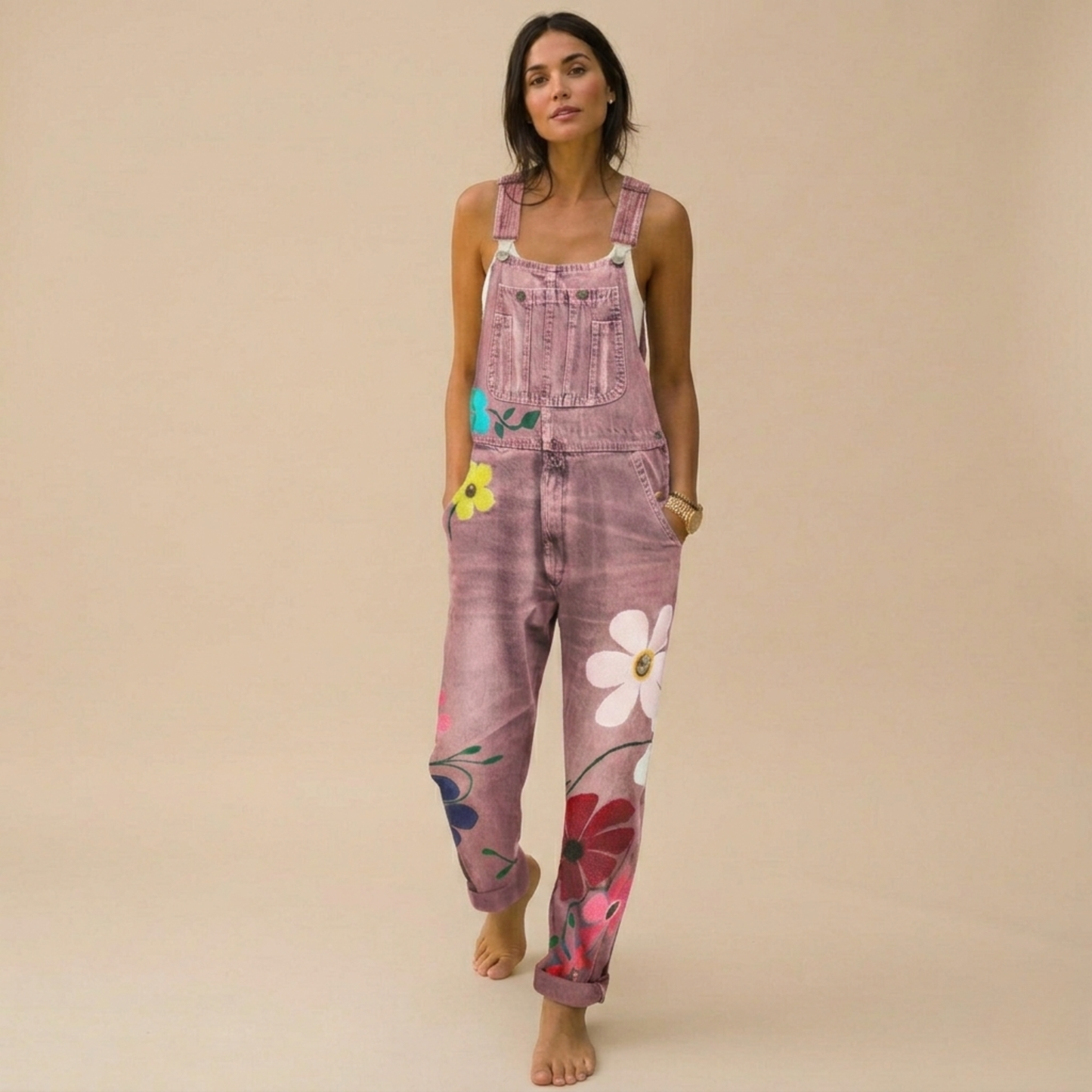 Bloemenprint Jumpsuit Denim Vrouwelijk Model