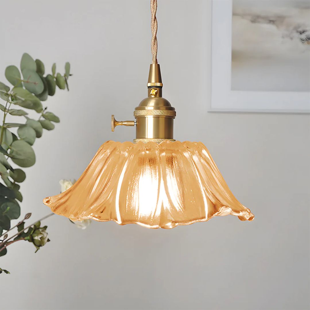 Sansoti | Cullivan Bloemvormige Hanglamp – Glazen Hanglamp met Gouden Fitting voor Woonkamer & Eetkamer