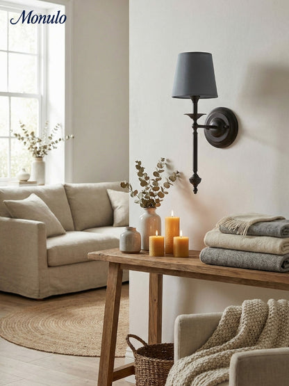 Stoffen Wandlamp met Vintage Koperen Afwerking – Sfeervolle Verlichting voor Hal, Slaapkamer en Woonkamer