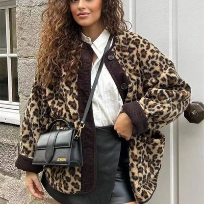 Dames Teddyjas Zacht Leopard Print Stijlvolle Jas - StudioMarella
