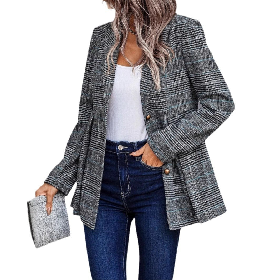 Dames Blazer Geruit Klassiek Elegante Stijl