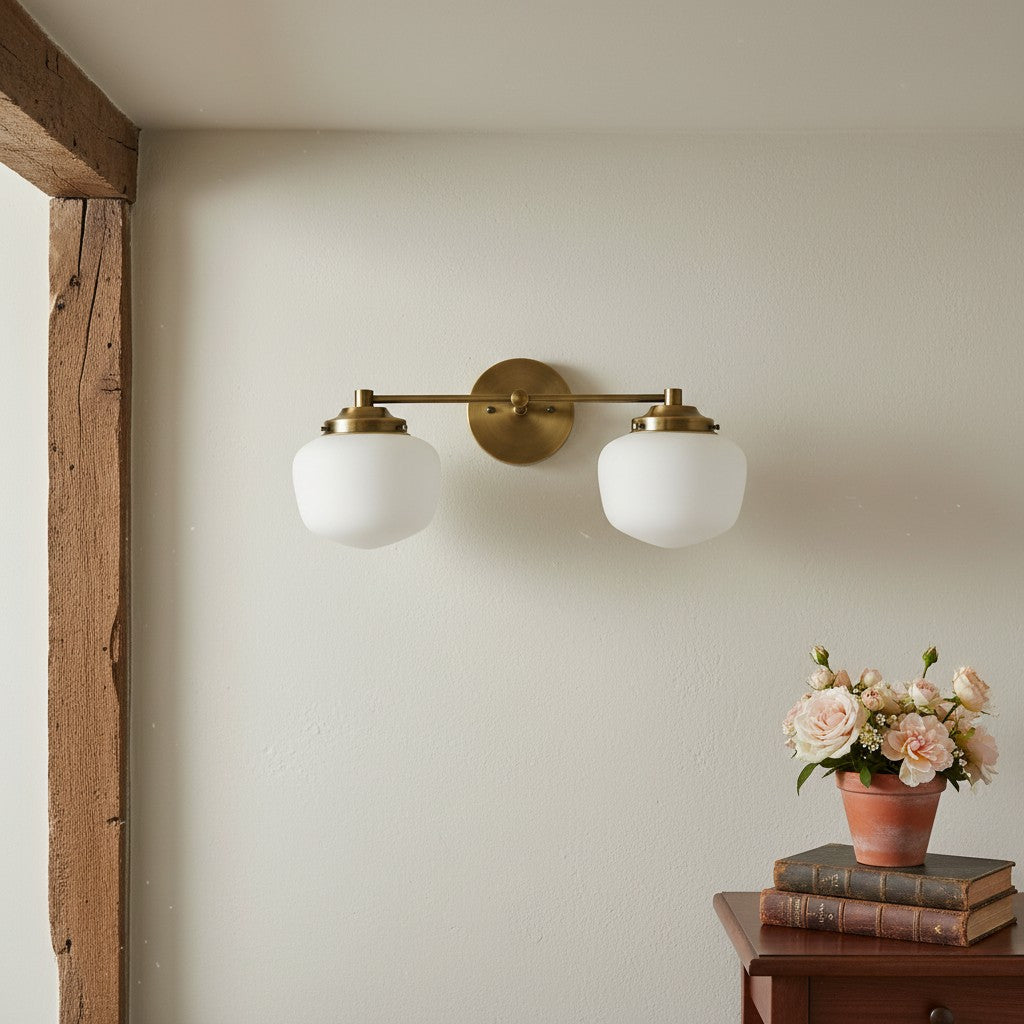 Globe Wandlamp Klassieke Badkamer Schoolhouse Verlichting Mat Opaal Glas voor Spiegel en Wastafel
