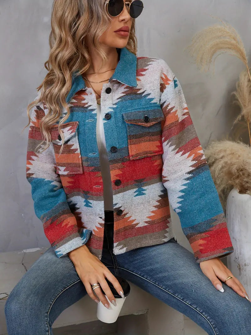 Dames Leerjack Aztekenprint Klassiek Model - StudioMarella