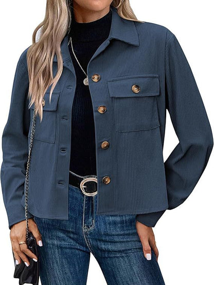 Dames Corduroy Jas Kort Bruin Trendy Model