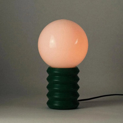 Tafellamp Hout Glas Ribbel Retro 28cm Bosgroen Rood Glazen Bol Sfeerverlichting