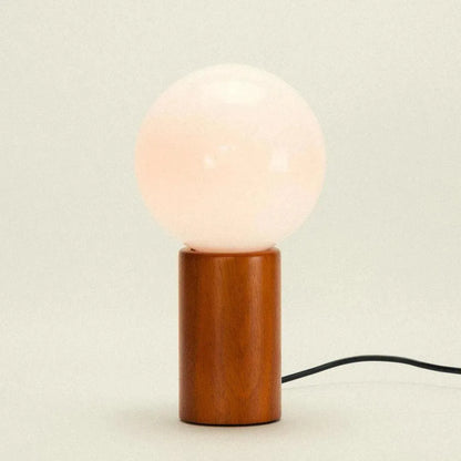 Tafellamp Hout Glas Vintage Mid-Century 28cm Ronde Bol Nachtkastlamp Slaapkamer