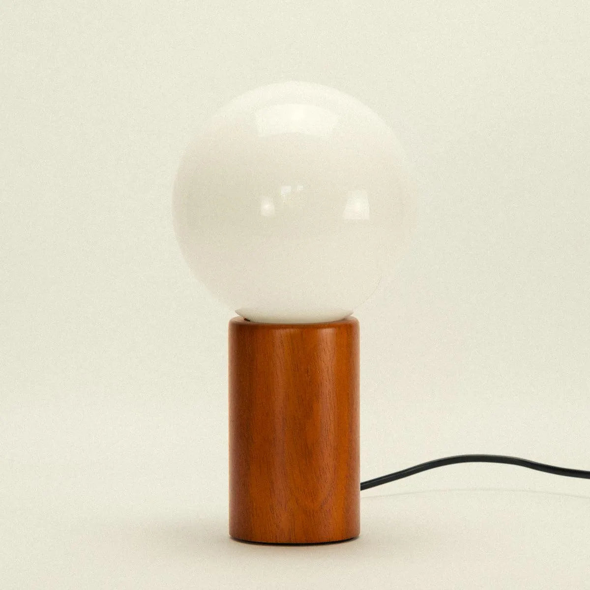 Tafellamp Hout Glas Vintage Mid-Century 28cm Ronde Bol Nachtkastlamp Slaapkamer