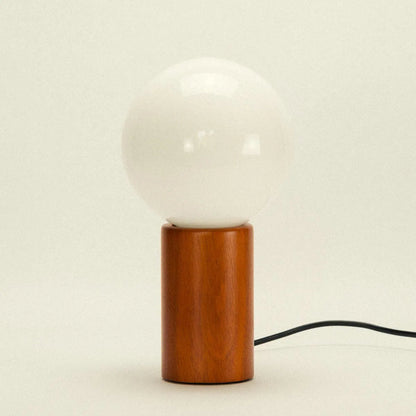 Tafellamp Hout Glas Vintage Mid-Century 28cm Ronde Bol Nachtkastlamp Slaapkamer