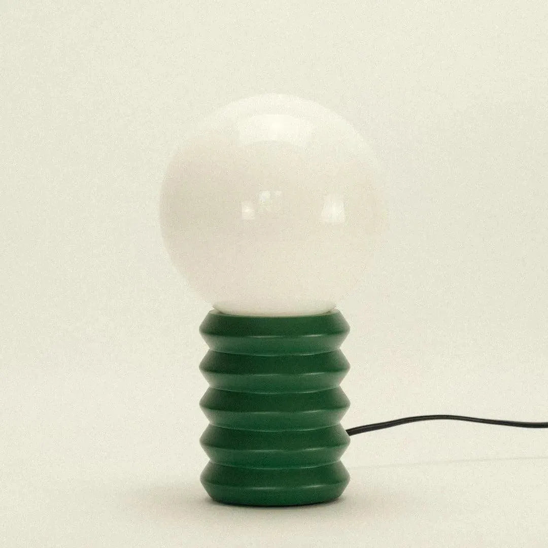 Tafellamp Hout Glas Ribbel Retro 28cm Bosgroen Rood Glazen Bol Sfeerverlichting