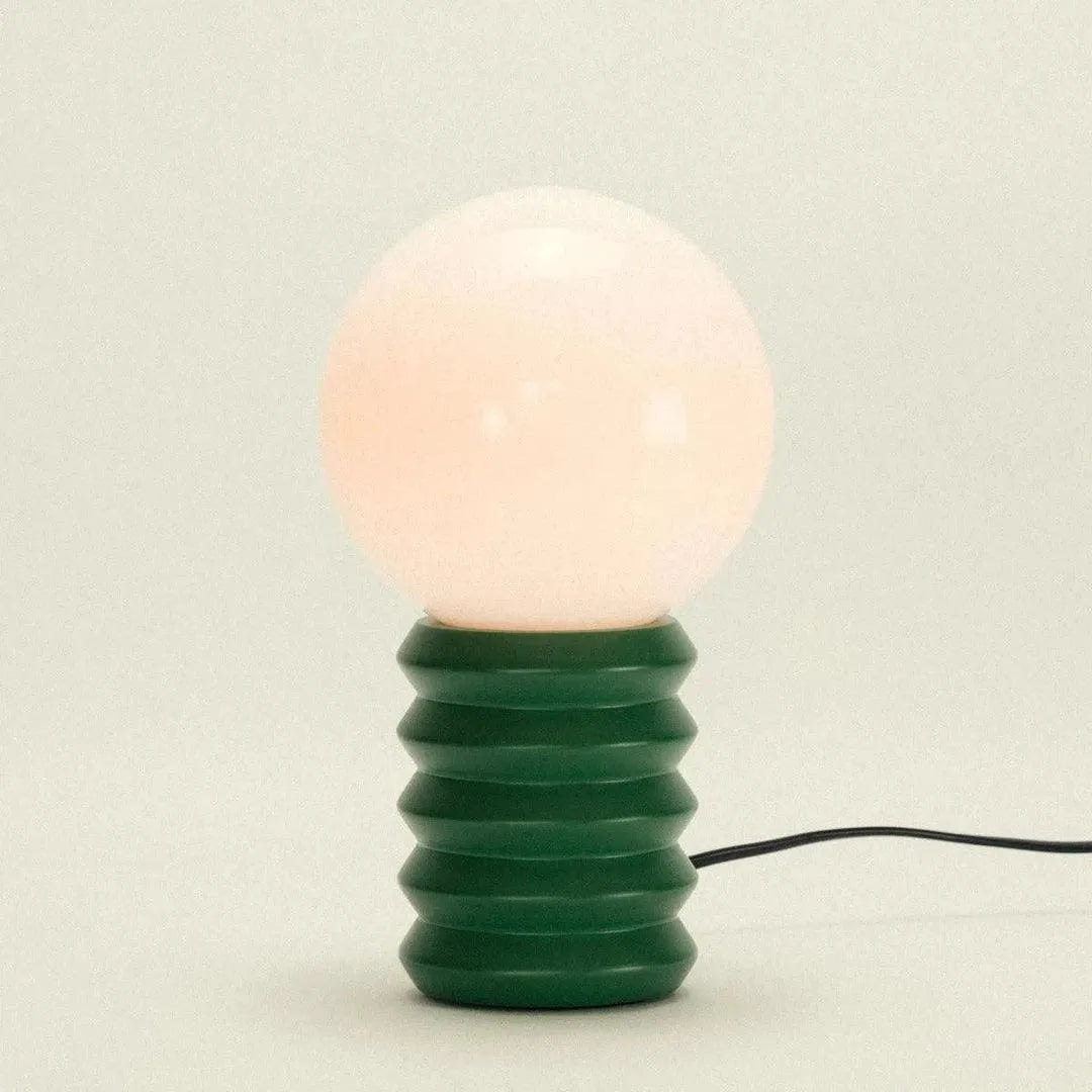 Tafellamp Hout Glas Ribbel Retro 28cm Bosgroen Rood Glazen Bol Sfeerverlichting