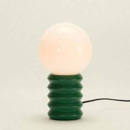 Tafellamp Hout Glas Ribbel Retro 28cm Bosgroen Rood Glazen Bol Sfeerverlichting