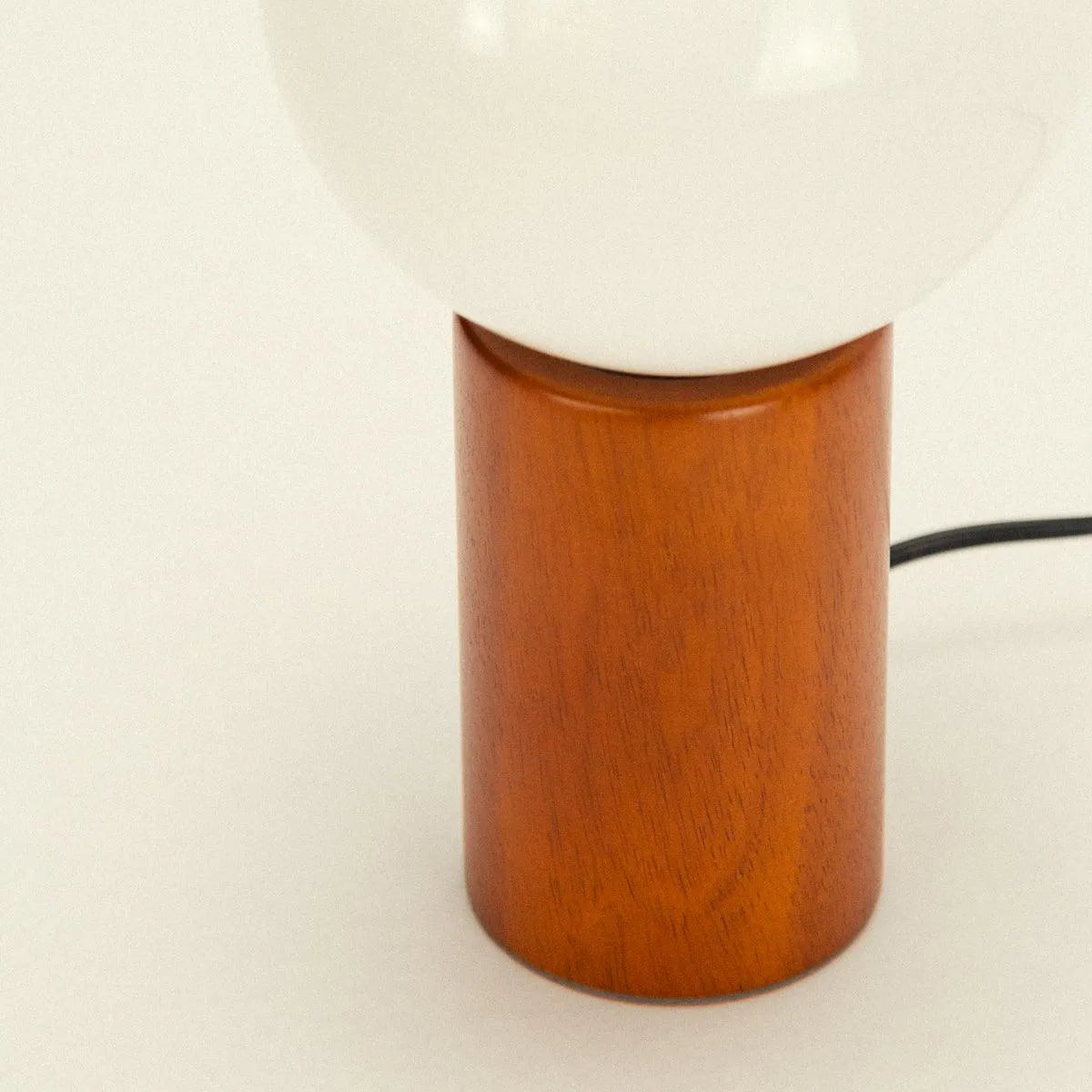Tafellamp Hout Glas Vintage Mid-Century 28cm Ronde Bol Nachtkastlamp Slaapkamer