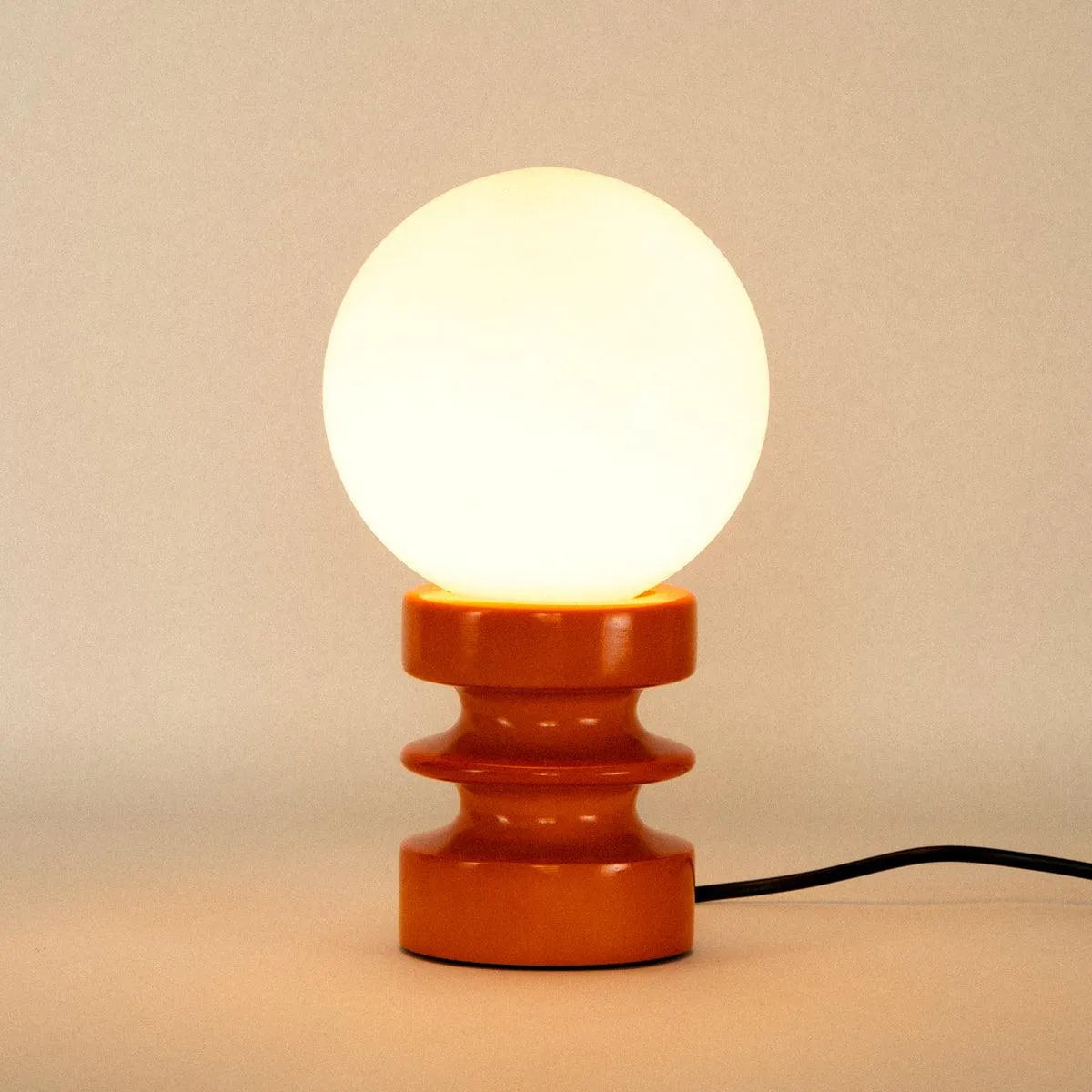 Tafellamp Massief Hout Glas Vintage 28cm Groen Oranje Retro Sfeerverlichting Modern