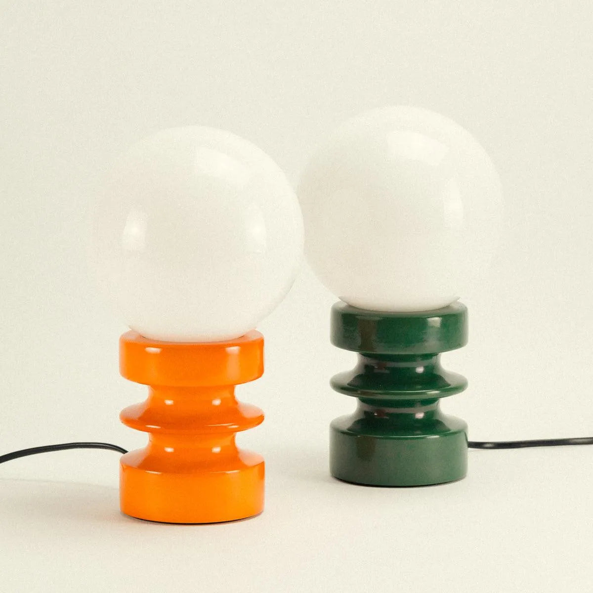 Tafellamp Massief Hout Glas Vintage 28cm Groen Oranje Retro Sfeerverlichting Modern