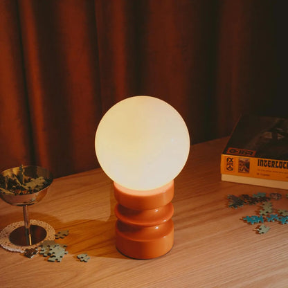 Tafellamp Massief Hout Glas Vintage 28cm Groen Oranje Retro Sfeerverlichting Modern