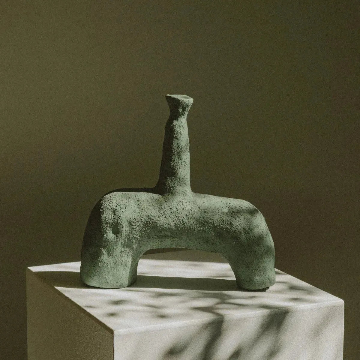 Vaas Keramiek Organisch Sculptuur Blauw Bruin Olijfgroen Decoratief Woonkamer Dressoir